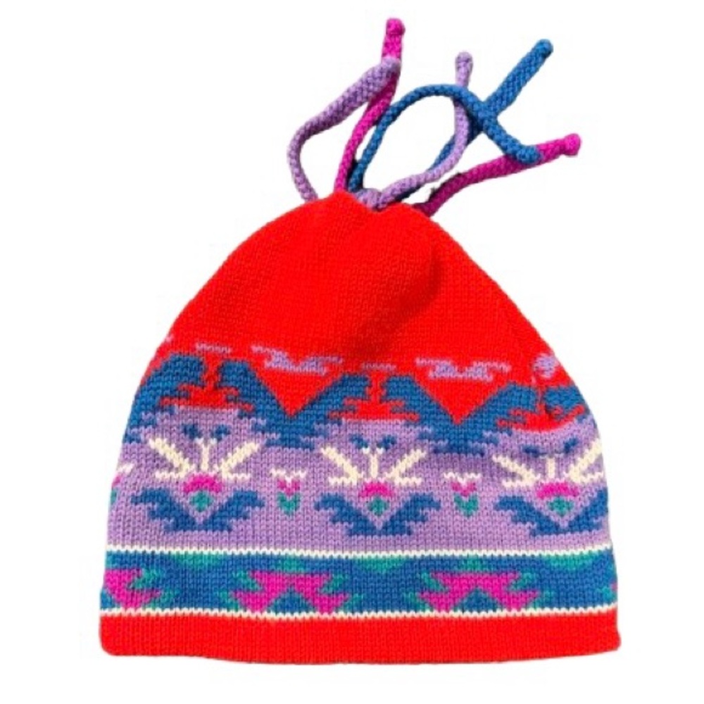 Vintage Igloos Knit Beanie Hat Red Fair Isle Nordic Ski 90s Retro Winter